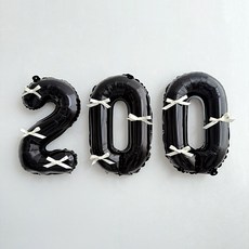 파티몬 블랙 숫자 풍선 발레코어 리본 셀프 백일 촬영 소품 용품, 1개, 2. 블랙숫자풍선+리본세트-200