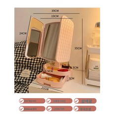 조개껍데기 메이크업 미러 램프 수납함 일체형 탁상용 화장대 왕홍 확대경, 핑크 LED 메이크업 미러-서랍 수납함 포함 