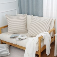 멜란 워싱 면 대형 등받이 쿠션 커버, 브라운_스트라이프