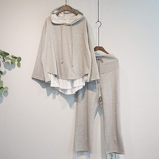 [이얀]후드 이중 봄가을 긴팔 수유티 세트(그레이)