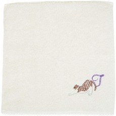 이마 바리 타올 손수건 이니셜 자수 고양이 타올 원단 25 × 25cm면 100 % (이니셜 T), 1, 단일상품