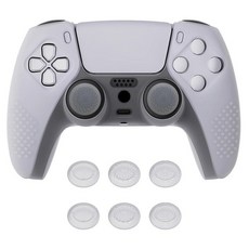 eXtremeRate PlayVital 투명 화이트 3D 스터디드 에디션 미끄럼 방지 실리콘 커버 스킨 PS5 컨트롤러용 부드러운 고무 케이스 무선 6개 엄지손가락 그립 캡, Clear White