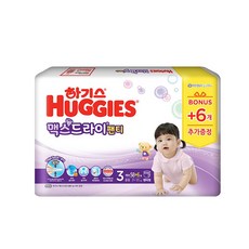 하기스 NEW 맥스드라이 팬티형 기저귀 여아용 중형 3단계(7~11kg), 64매