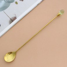 크리스탈 스푼 긴 손잡이 티스푼 아이스 디저트, 6.Gold Green 5pcs, 1개
