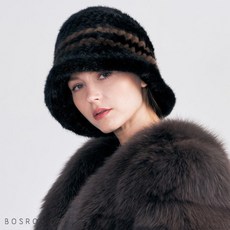 [보스룸] [BOSROOM]여성 따뜻한 리얼 밍크 니팅 겨울모자 벙거지모자 2컬러