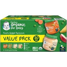 거버 1단계 이유식 Organic 유아식 과일 야채 Value 팩 4 온즈. 20 ct. 101737, 1개