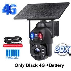 SHIWOJIA 태양광 패널 보안 카메라 듀얼 렌즈 녹화 휴머노이드 추적 감시 4G SIM WIFI 20X 줌 8MP 10W, 5) 20X Black 4G, 1개