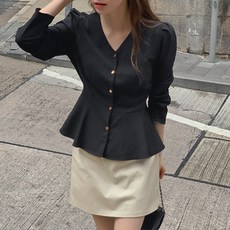모어렌 로인 스트랩 브이넥 블라우스