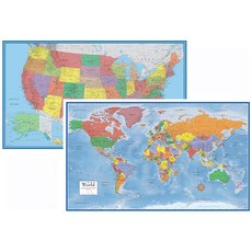 24x36 월드 앤 USA 클래식 프리미어 3D 투월 맵 세트 라미네이트, 24x36 Laminated