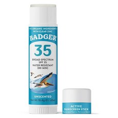 Badger 페이스 자외선 차단 스틱 SPF 35 미네랄 산화아연 함유 여행용 사이즈 차단제 97% 유기농 성분 암초 친화적 무향 18.4g0.6온스 USA 미국, 0.65 Ounce (Pack of 1)