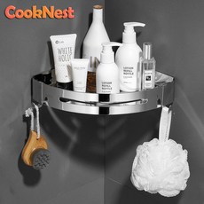 CookNest 무타공 욕실코너선반 - 스텐레스 2단 삼각선반 화장실모서리선반 sus304 코너삼각선반, 호화로운, 1개
