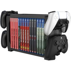 PS5 PS4 PS3 닌텐도 스위치 Xbox One 시리즈 S/X용 TNP 유니버설 비디오 게임 스토리지 타워 정리 및 전시용 CD 케이스 수납 12개 포함 화이트 홀더 정리대, Hold up to 15 Disc, Black