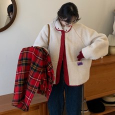 바비썬 90 배색 리버서블 양면 뽀글이 점퍼(2color) 여성 양털 자켓