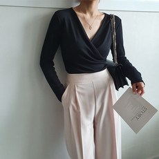 [특가무배]촉감왕 페미닌 브이넥 랩티셔츠(5컬러)