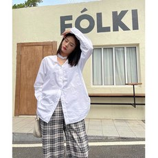 글로벌셀러창업연구소 흰색긴팔셔츠 KICOSTYLE 통제함 복지 탈착 체인 화이트 와이드 루즈핏 감각 여성