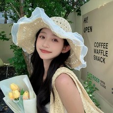 바캉스모자 해변모자 넓은챙 레이스 진주 디테일 자외선 차단 비치 선햇