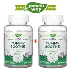 (1+1) 네이처스웨이 키즈 2세 이상 Tummy Soothe 다이제스티브 칼슘 생강 진저 루트 60츄어블 2팩, 2개