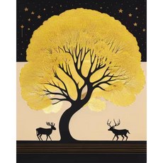 대진 보석십자수 43x53 사이즈 대형 금전운 보석 십자수, 황금나무와사슴, 1개