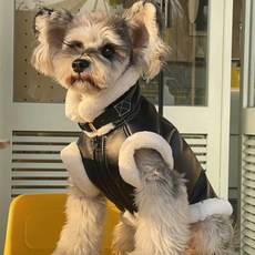 강아지 무스탕 방한 슈나우저 애견 하네스 조끼 겨울옷 소형견, 1개, 3. 블랙 M(가슴둘레 40cm)