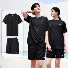 구스 남녀 루즈핏 래쉬가드 반팔티+반바지 상하의 세트 기능성 쿨링 냉감 빅사이즈 GOOSE ITALY, 블랙, XXL