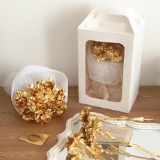 파티라슈 황금 골드 카네이션 꽃다발 어버이날 부모님 스승의날 선생님 선물, 1개, GOLD 카네이션 9송이 꽃다발