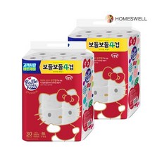 홈스웰 헬로키티 4겹 천연펄프 화장지 프리미엄 레드 (30M 30롤) 2팩 60롤, 기타