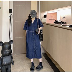 임산부 여름 한국판 캐주얼 레트로 데님 모유 수유 가능 소프트 데님 편안하고 날씬해 보이는 기질