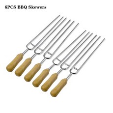 바베큐 용 꼬치 6pcs U 자형 스테인레스 스틸 나무 손잡이 바베큐 꼬치 바베큐 포크, 협력사, 6PCS BBQ 꼬치