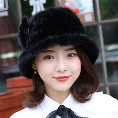 털모자 겨울용 패션 밍크 여성모자 귀보호 챙이있는모자 가죽 꽃송이 여자모자