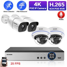 영어 설명서 4K CCTV 보안 카메라 시스템 실외 케이블 방수Ai Auido POE IP 카메라 영상 감시 키트 4CH NVR 키트 8MP IP 카메라 키트, 없다, 미국 플러그, 4k 4CH NVR 4점 캠, 1개