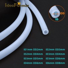 테플론토 파이프 화이트 PTFE 튜브 1M 1mm 2mm 3mm 4mm 6mm 8mm 1.75mm 3.0mm 필라멘트 3D 프린터 부품 보우덴 압출기 V5 V6, ID3mm OD5mm, 4)ID3mm OD5mm