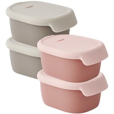 퍼기 이중밀폐 이유식 실리콘 보관용기, 혼합, 4개