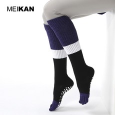 토삭스 MEIKAN전공 요가 스타킹 가을겨울 긴양말 다리보호 다섯손가락 미끄럼방지 무용 요가양말, 보라색