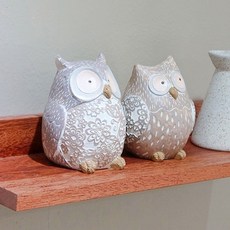장식품 그림 반지 인형 곳간 황금 소품 하우스 선반 다락방 조각 부엉이 2p set, 아리보리