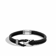 MENs Asli Classic Chain Link Silver Bracelet on 4mm Black Leat/147251