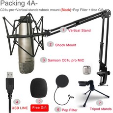 Samson C01u Pro USB 스튜디오 슈퍼 심음 마이크. 실시 간 모니터 대진 막 커 패 시 터 마이크, packing4A_CHINA