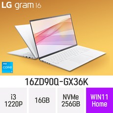 LG 그램16(12세대) 16ZD90Q-GX36K - 대학생 인강용 노트북 *사은품증정*, WIN11 Home, 16GB, 256GB, 코어i3, W