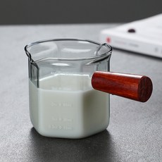 내열 유리 커피 에스프레소 측정 컵 우유 주전 떼 믹서 나무 손잡이 저울 머그잔, A, 1개