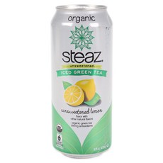 Steaz 라이틀리 스위튼드 아이스드 그린 티 언스위튼드 레몬, 473ml, 1개