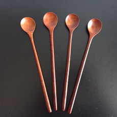 옻칠 나무 티스푼세트 (1set/4개), 원형 롱 티스푼, 1set