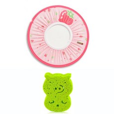 마니또 과일샴푸캡+천연펄프 목욕스펀지 샴푸캡, 마니또 샴푸캡(딸기)+목욕스펀지(그린)