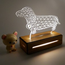 더드림나무 강아지 무드등 장모 닥스훈트 스와로브스키 하트, 기본+문구각인