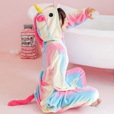 말랑마쥬 레인보우 유니콘 극세사 동물 수면잠옷 반티