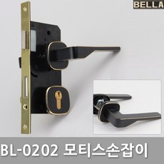 다다몰 BELLA BM-0202 블랙 티타늄골드 화이트 모티스 방문손잡이 문고리 손잡이 도어록, BM0202모티스 블랙골드