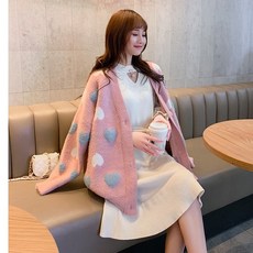 체스트 러블리 루즈핏 박시 니트 가디건 하트 데일리 캐주얼룩