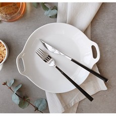 풍년상회 주방 식기 접시 원형 핸들 화이트 플레이트 유광, 1개