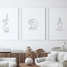 위드포스터 요가그림 드로잉 액자 인테리어 포스터 3in1 세트