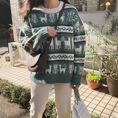 더샵핑크 봄가을 오버핏 라운드넥 크리스마스 니트 PF1612