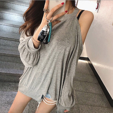 [요걸] 럭셔리여성 루즈핏 언발어깨트임 섹시티셔츠n.0220035639 긴팔 티셔츠