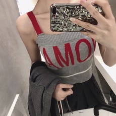 데일리나인 여성 여자 20대 30대 배색 니트 나시 크롭탑 민소매 티셔츠 데일리 캐주얼 홀복 클럽 의상 의류 복장 민소매/나시